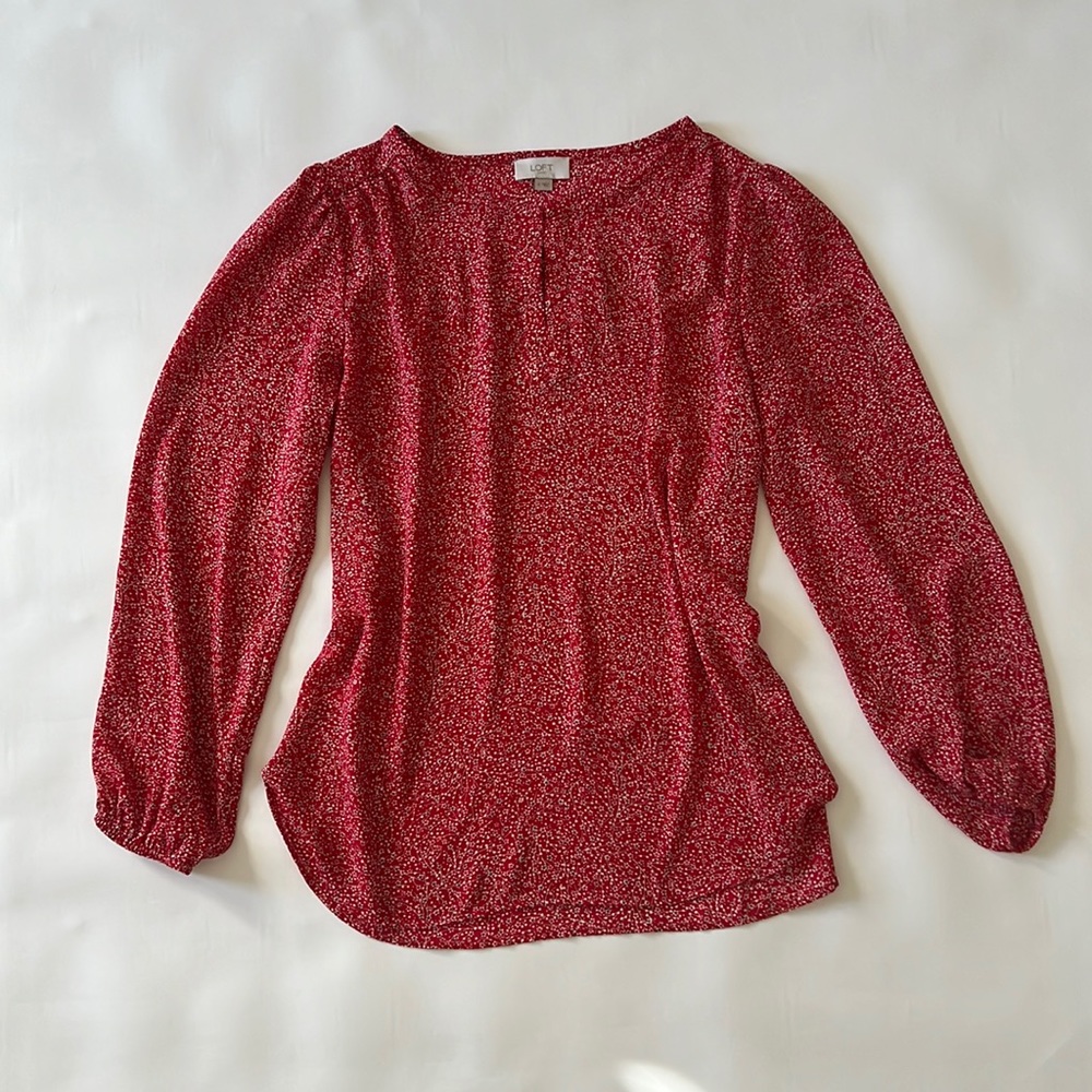 Loft Outlet Red Small Floral Blouse Boho